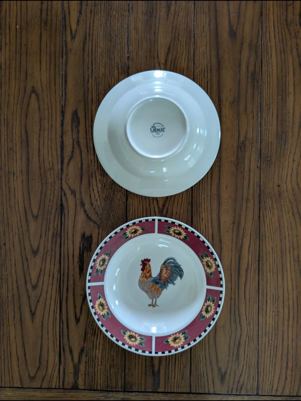 Set of 5 Gibson Country Rooster Stoneware Bowls Sunflower Red Rim